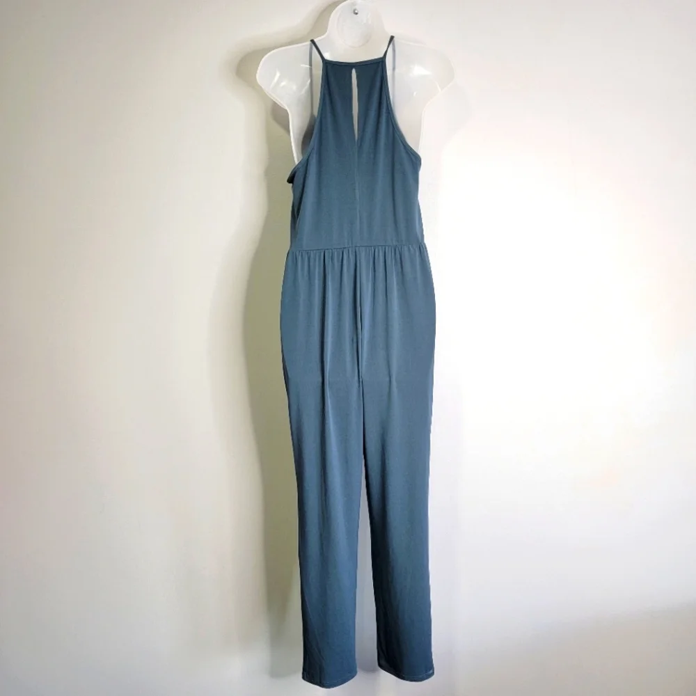 BCBGeneration Drape Pocket Jumpsuit Womens Size‎ Medium Blue Sleeveless Stretchy